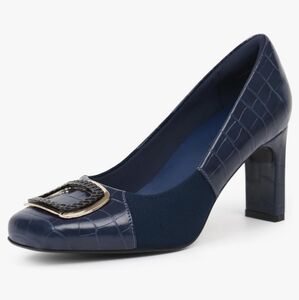 Elegant Navy Blue Heels with Buckle